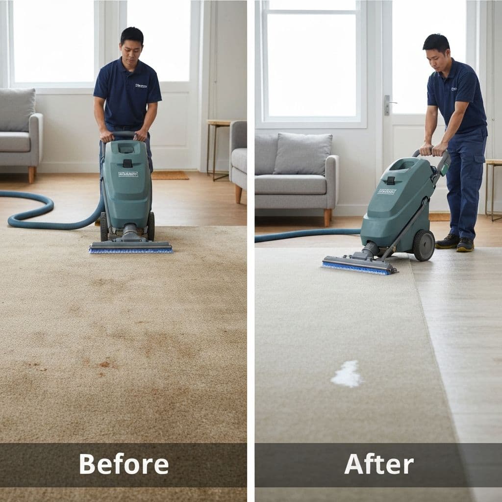 Professional carpet cleaning machine on a freshly cleaned carpet